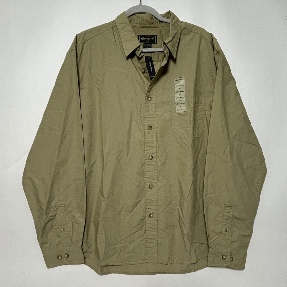 VTG Eddie Bauer Button Down Shirt Men XL Khaki Tan Cotton Long Sleeve dead stock